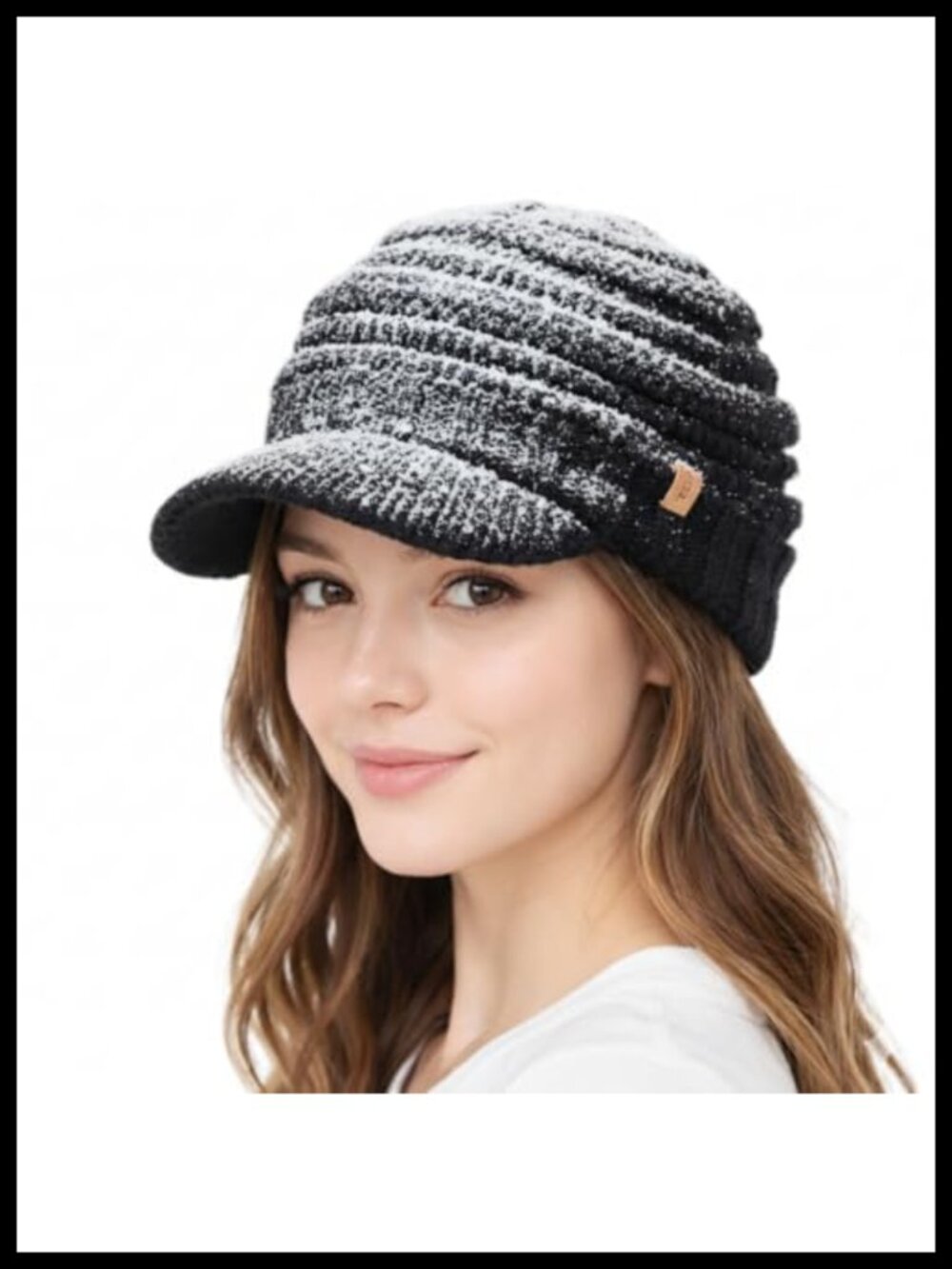 Waterproof Visor Beanie Fleece Lined Winter Hat Chunky Knit
